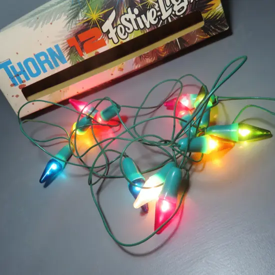 Boxed set of vintage “Thorn” Christmas lights