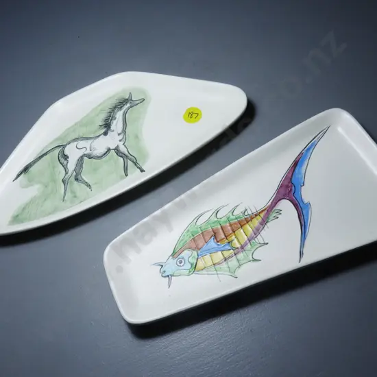 Pair of mid-century asymmetric Italian pottery dishes