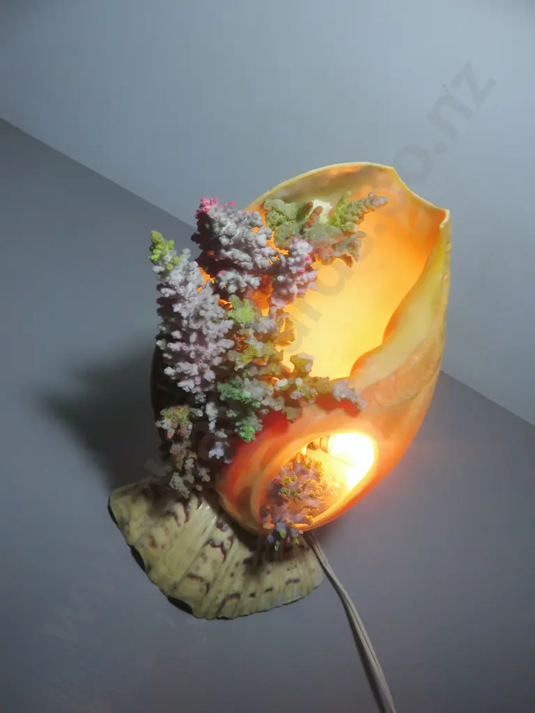 Mid-century Kitsch Coral and Shell Tiki Lamp Image 1++