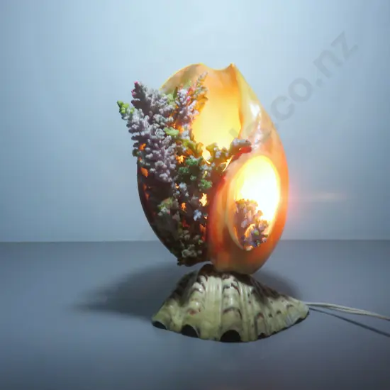 Mid-century Kitsch Coral and Shell Tiki Lamp