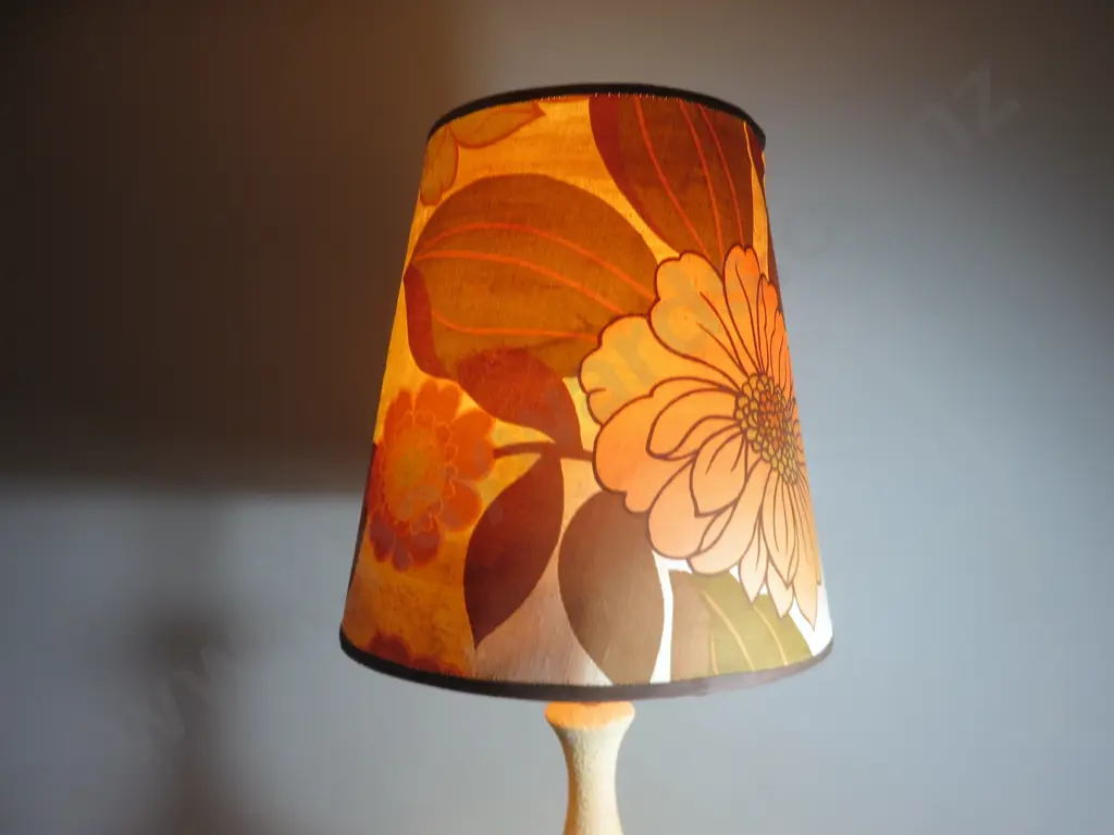 Vintage pierced pottery pedestal lamp with period floral shade Image 1++