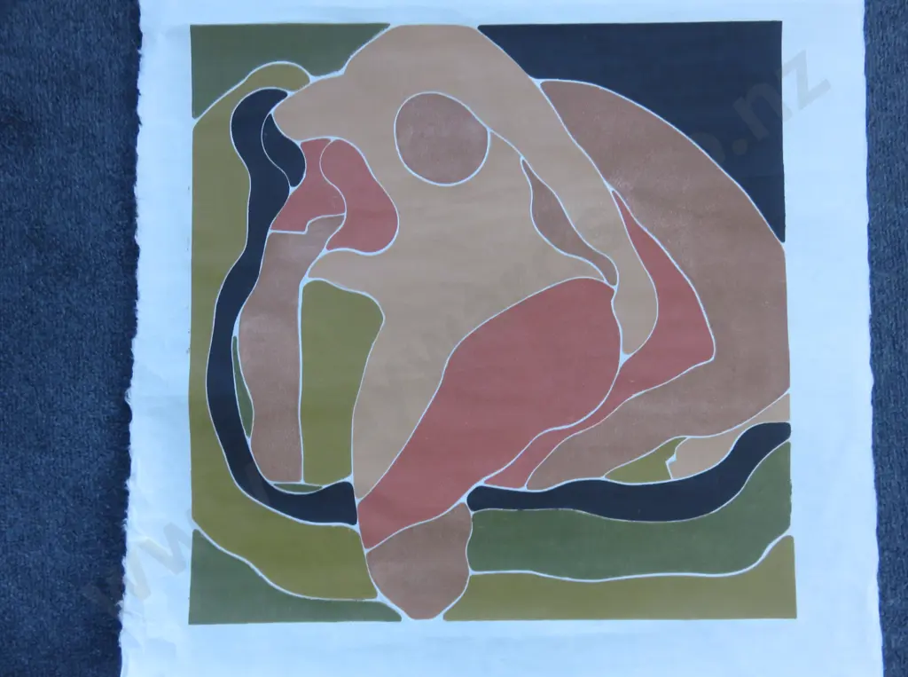 Unusual abstract figural art work on light tissue like paper Image 1++