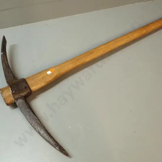 vintage wood-handled pick-axe L-910 W-580 across pick