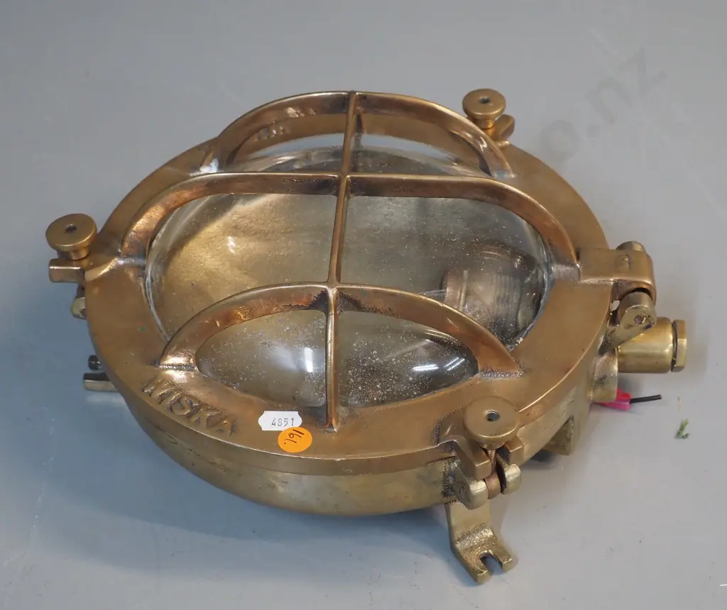 brass Wisker ship's bulkhead / wall light fitting - diameter 300 H-140 Image 1++