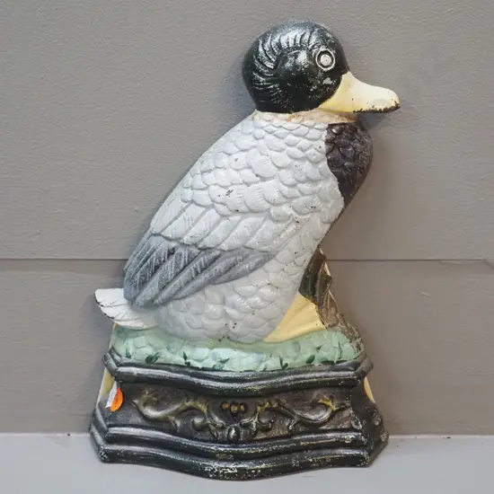 painted cast iron duck figure door stop - some paint loss H240