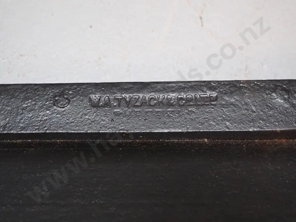 2 vintage hay knives with wooden handles and a large scythe blade - 2 are marked W. Tyzack Image 1++