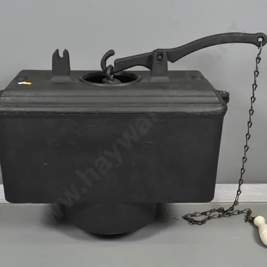 reconditioned vintage cast iron toilet cistern with porcelain pull and chain