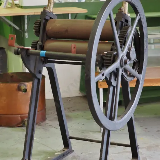 large part sheet metal roller with  2 metal rollers, large fly wheel, etc. H-1530 W-920 D-1250