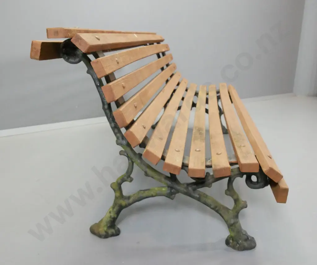 large garden timber slat bench seat cast iron frame with tree branch motif H-720 L-1900 D-760 Image 1++