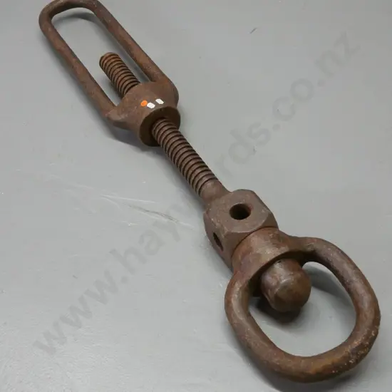 very large iron turnbuckle (tensions cable) L-1250 W-240 at slightly wider end