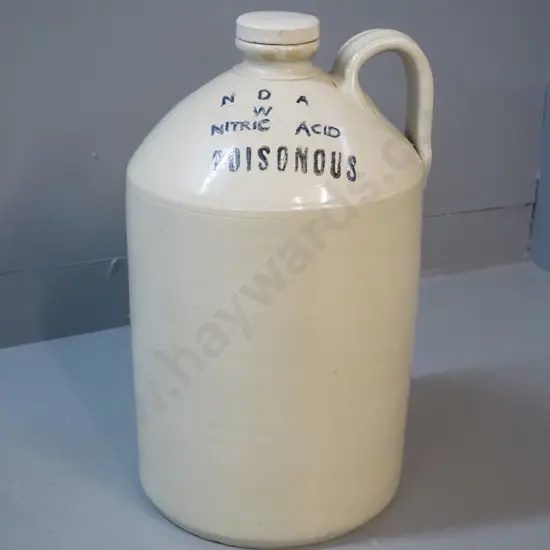 Timaru Pottery large handled crock with threaded stopper - marked NDA W Nitric Acid H-440 D-270