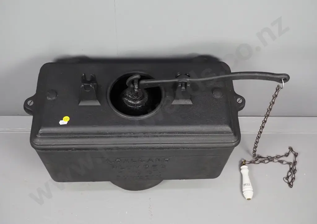 reconditioned vintage cast iron toilet cistern with porcelain pull and chain Image 1++