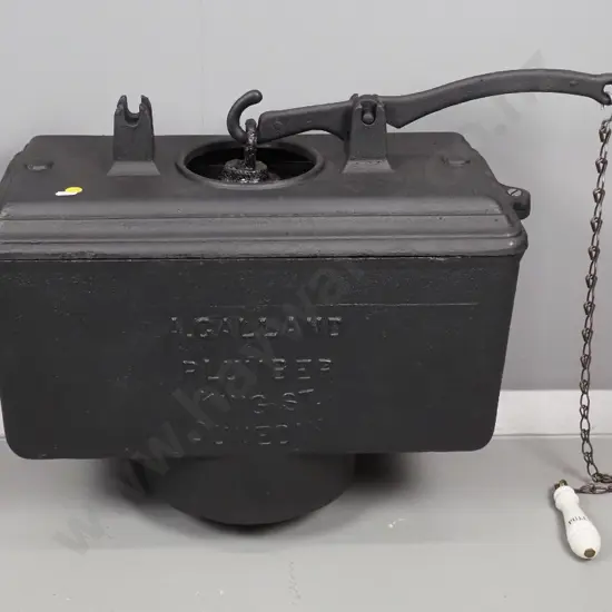 reconditioned vintage cast iron toilet cistern with porcelain pull and chain