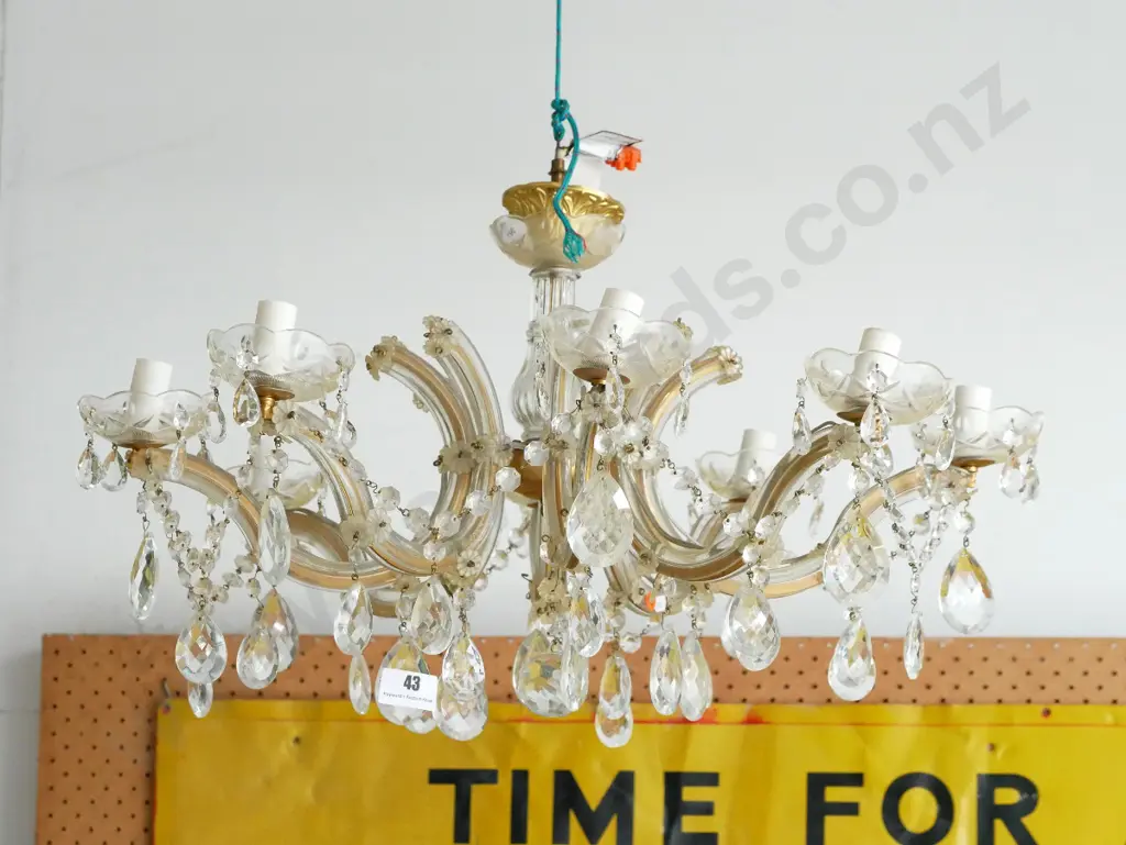 8-light glass, plastic and gilt finish metal chandelier with lustres H-340 Diameter 680 Image 1++