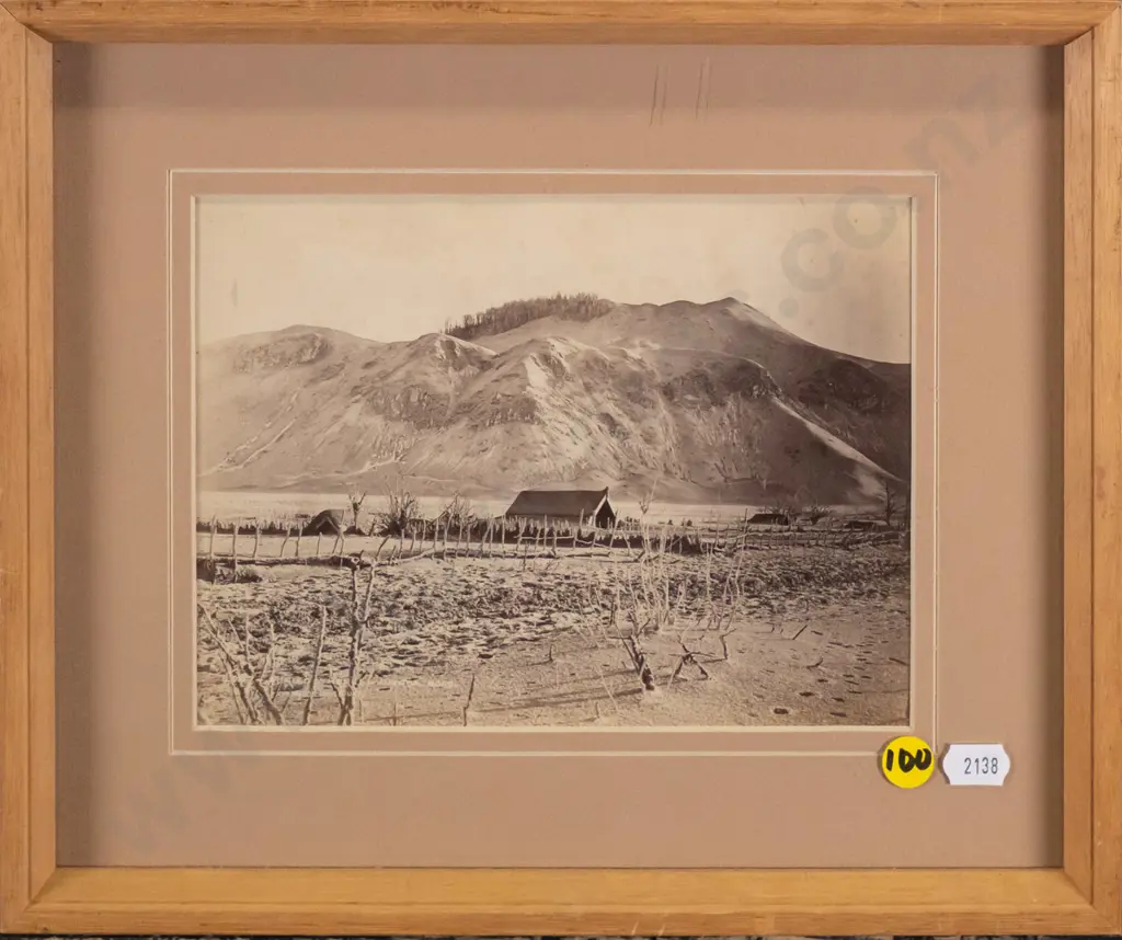 framed vintage Burton Bros vintage photograph - buried whares, Wairoa Rd, 1886 H-140 W-190 (foxing) Image 1++