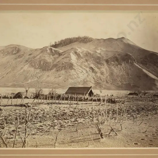 framed vintage Burton Bros vintage photograph - buried whares, Wairoa Rd, 1886 H-140 W-190 (foxing)