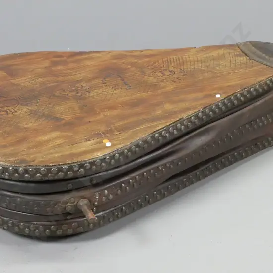 large Onions & Alldays timber, studded leather & iron forge bellows, with loose brass maker's plaque L1320 W840