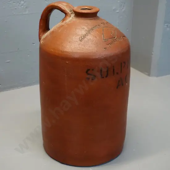 handled narrow mouth crock - Commonwealth Fertilisers & Chemiclas Ltd - Sulphuric Acid, maker's Bendigo Epsom H440 D260