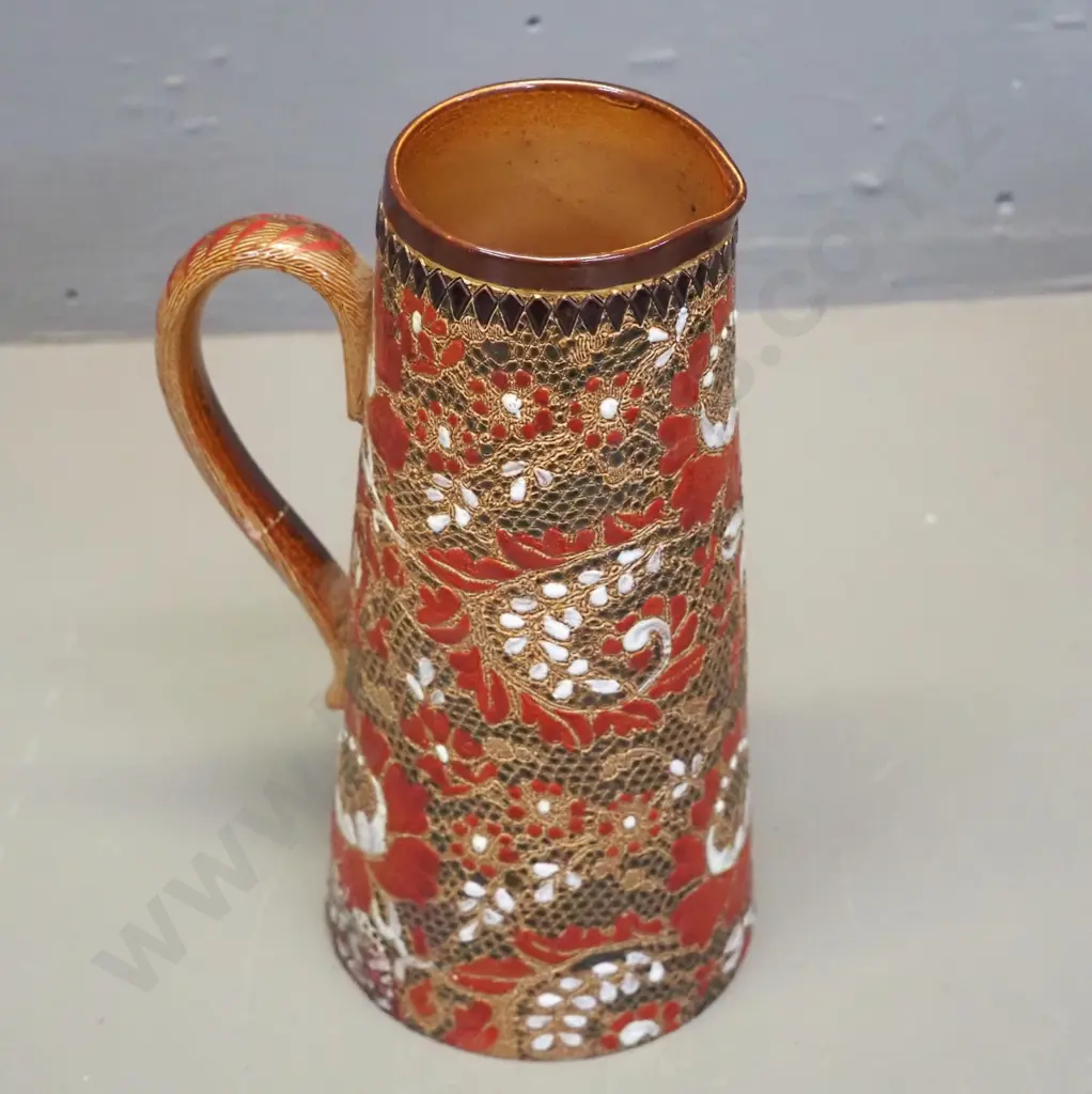 late Victorian Doulton & Slater Lambeth relief paisley pattern water jug - repair to handle H200 W125 Image 1++
