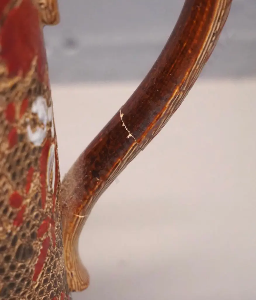 late Victorian Doulton & Slater Lambeth relief paisley pattern water jug - repair to handle H200 W125 Image 1++