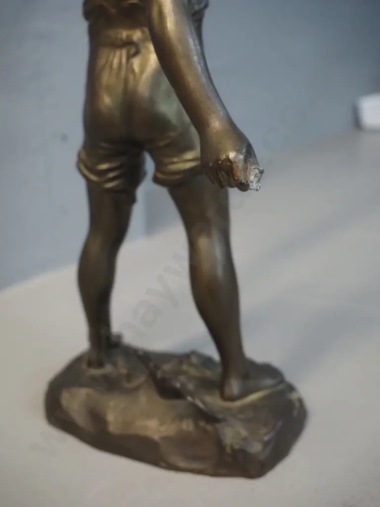 vintage mystery clock - cast metal boy with bat figure, missing bat - movement recently overhauled H480 Image 1++