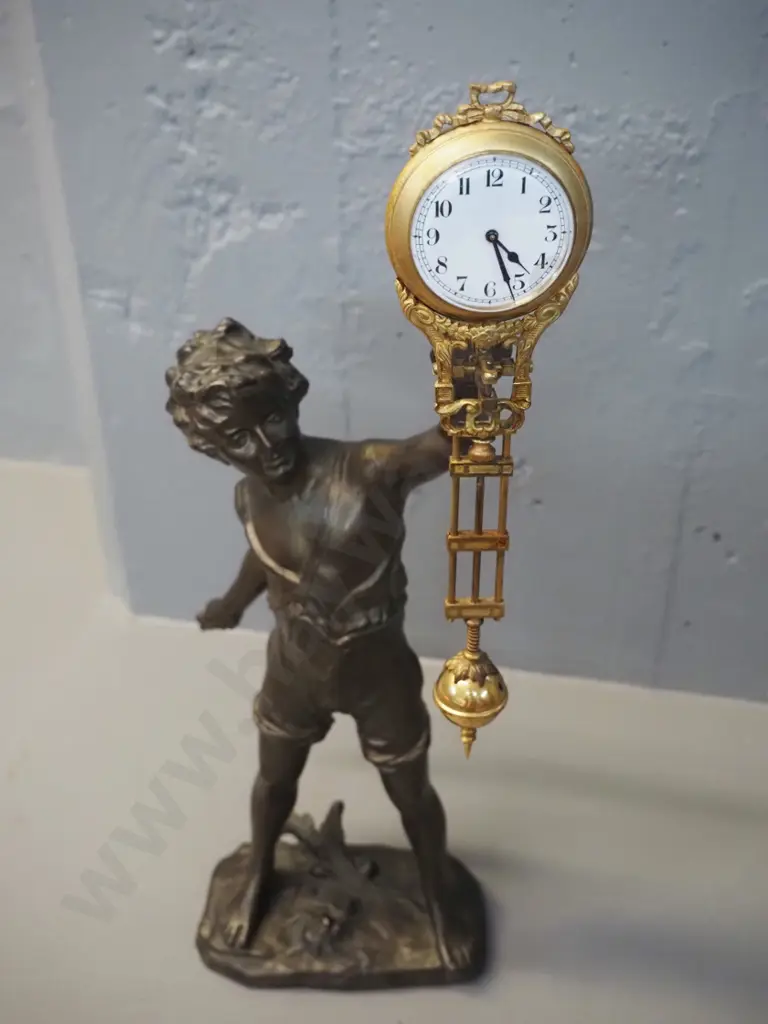 vintage mystery clock - cast metal boy with bat figure, missing bat - movement recently overhauled H480 Image 1++