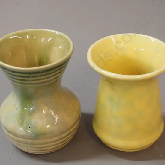 2 small vases - one with early Crown Lynn mark H-100 and yellow one marked 102 on base