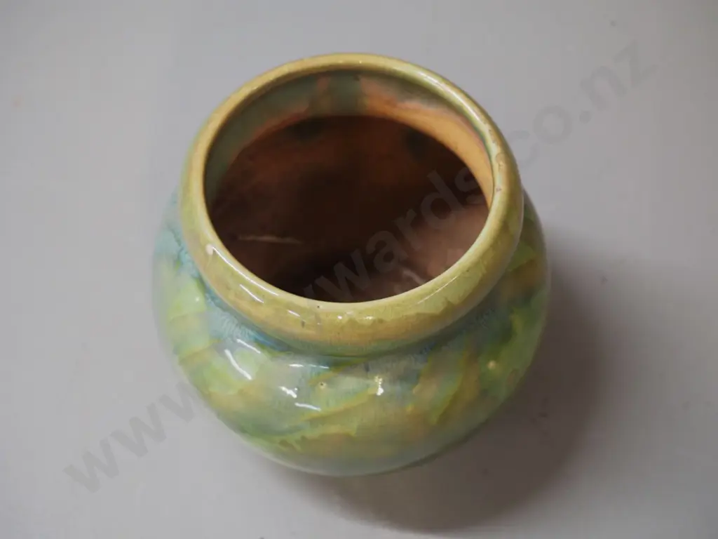 Ambrico / early Crown Lynn New Zealand pottery drip glaze vase - no 24? Small chips around base H-120 D-130 Image 1++