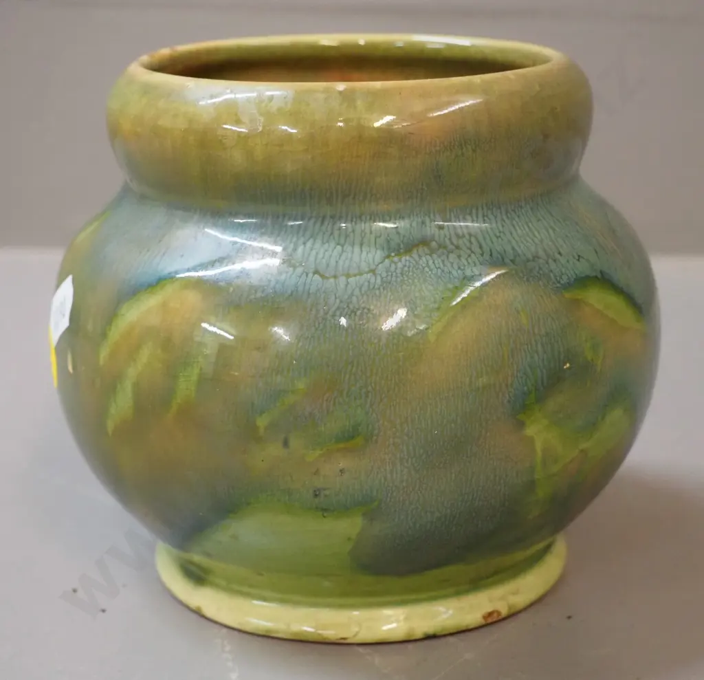 Ambrico / early Crown Lynn New Zealand pottery drip glaze vase - no 24? Small chips around base H-120 D-130 Image 1++