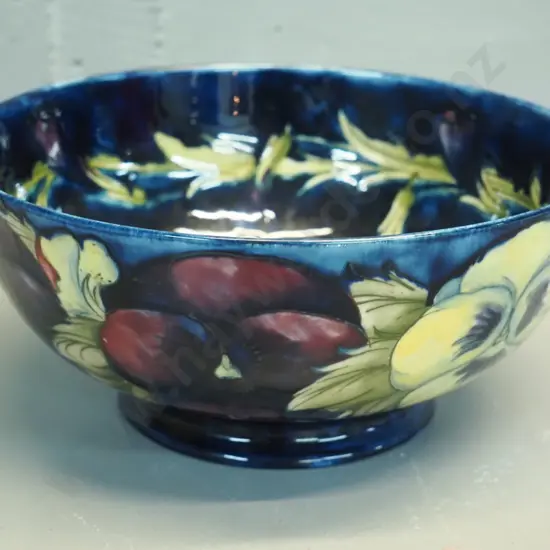 large signed Moorcroft pansies pattern bowl H-110 D-240