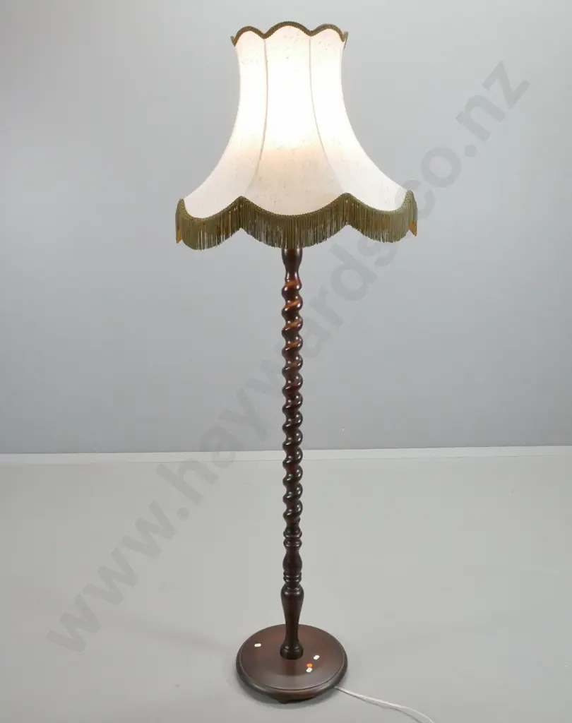 dark stained beech barley twist standard lamp with waisted shade H-1700 Image 1++