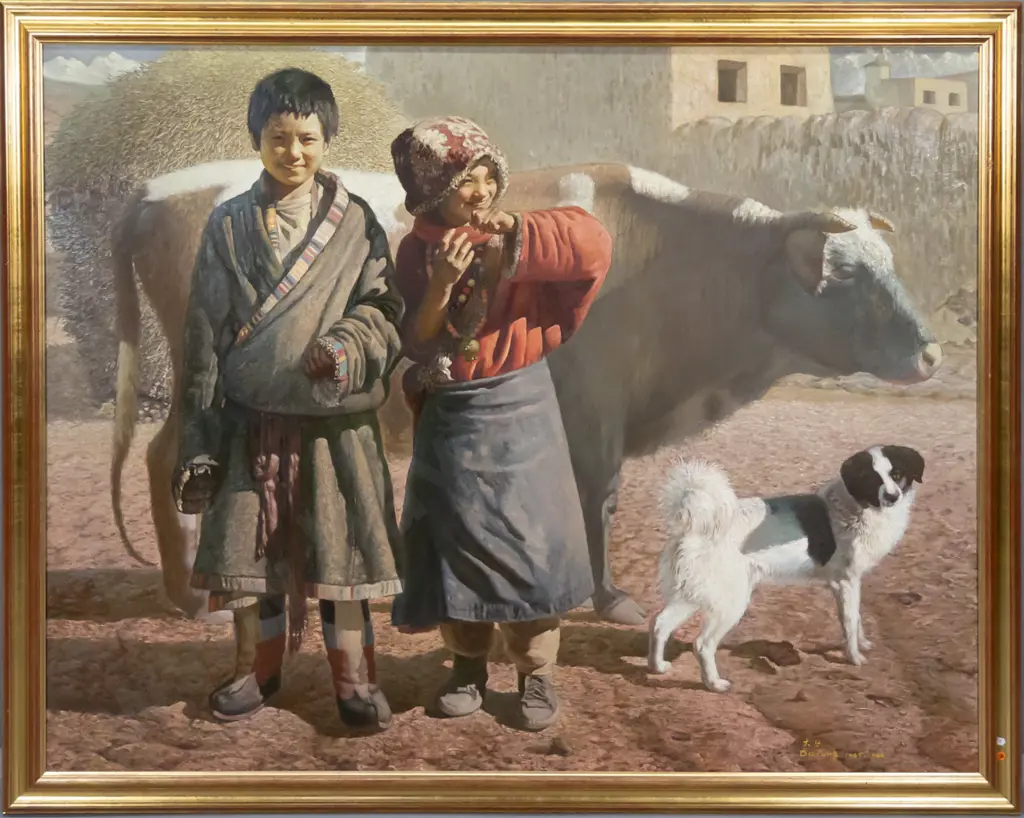 very large acrylic on canvas - children & animals H-1150 W-1460 Image 1++