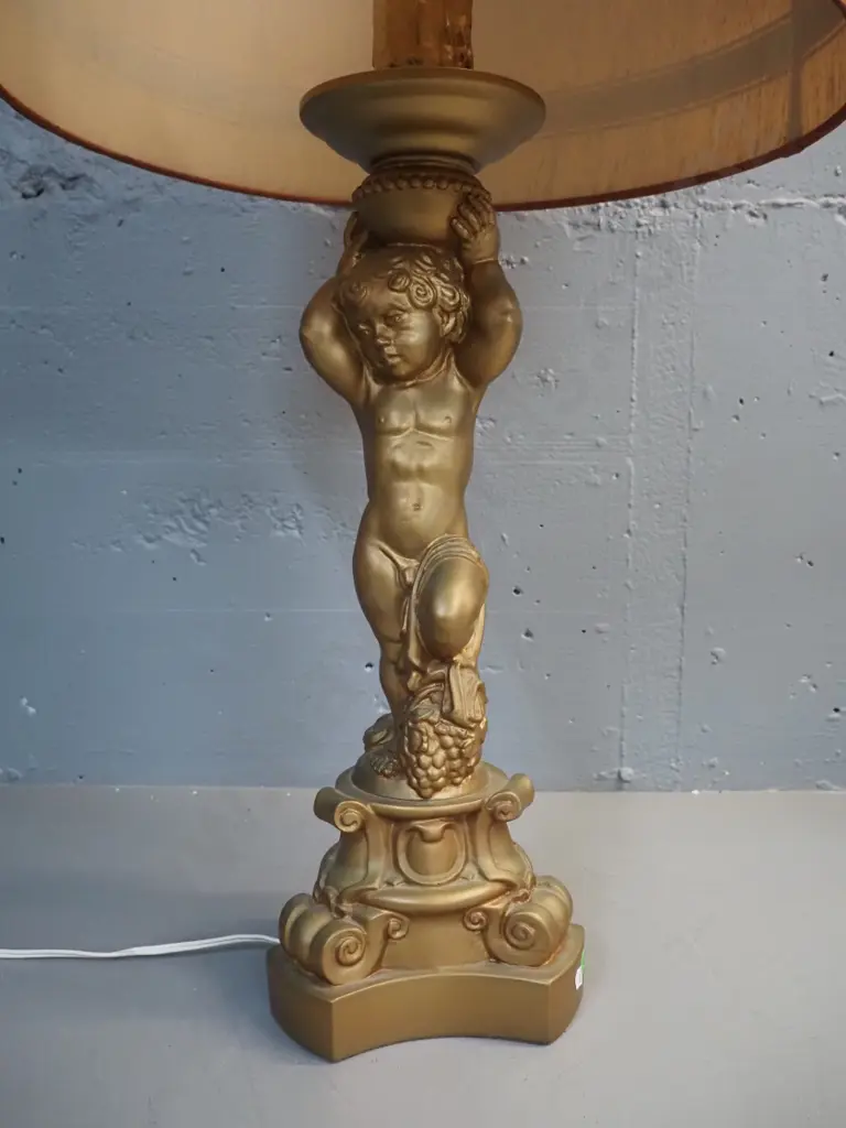 retro gold finish composite figural cherub lamp base - with shade H-900 Image 1++