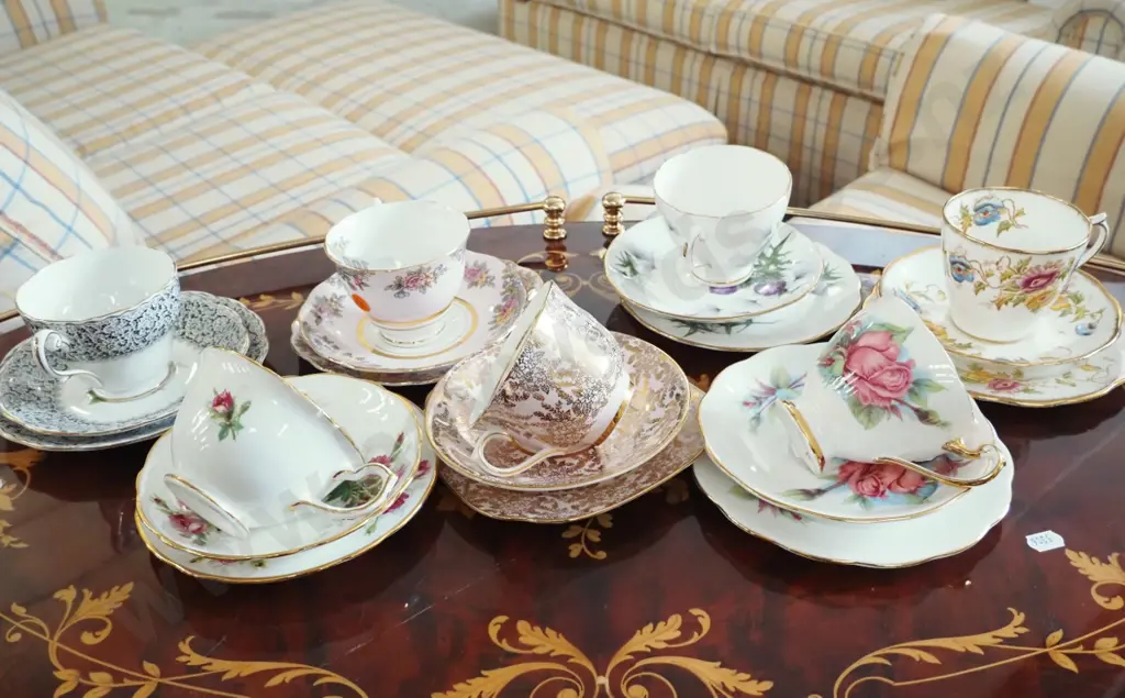 7 English bone china trios - Hammersley, Royal Albert, 3 Colclough, etc. Image 1++