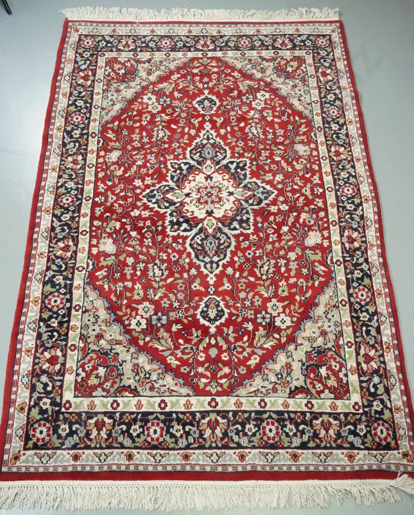 Persian style wool floor rug - reds, blues and ivory L-1900 W-1260 Image 1++