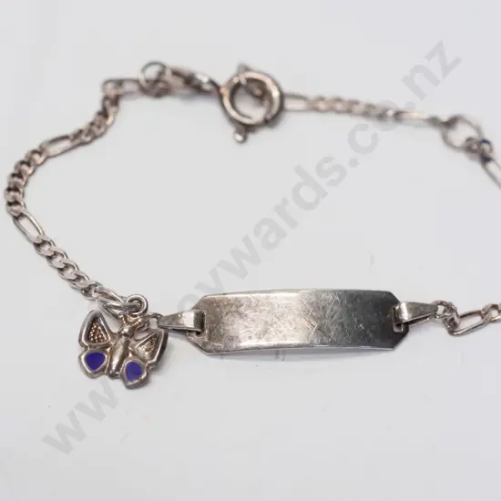 silver babys bracelet with butterfly charm stamped 925