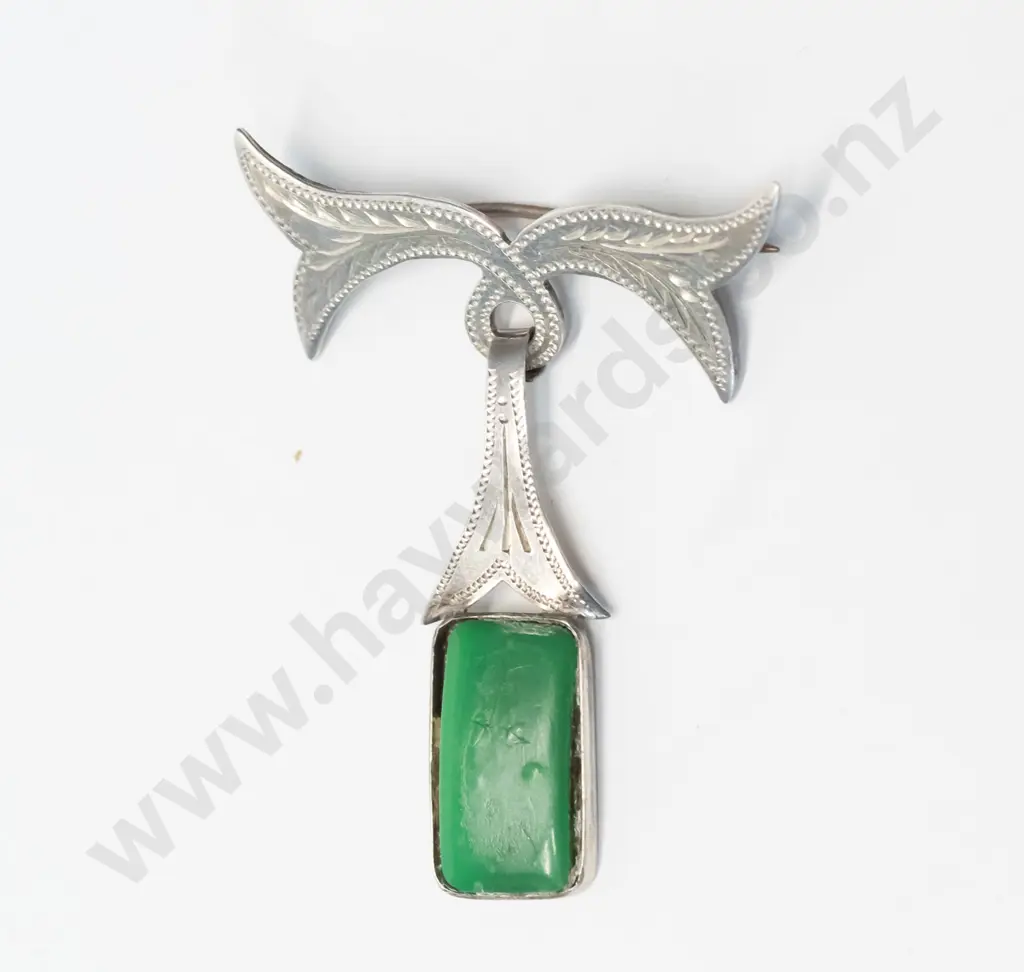 gold bar brooch [no stamp] centre 6mm round triplex opal with white stones & silver rectangular drip brooch 15x8mm Image 1++