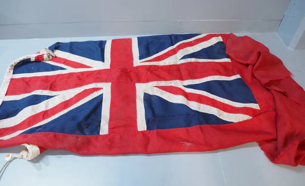 vintage English red ensign flag with wooden toggle - general wear & tear H1250 W1900 Image 1++