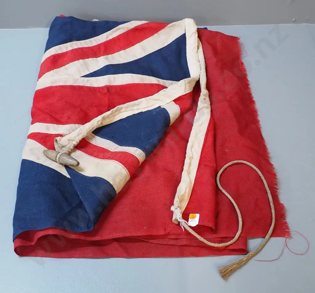 vintage English red ensign flag with wooden toggle - general wear & tear H1250 W1900 Image 1++