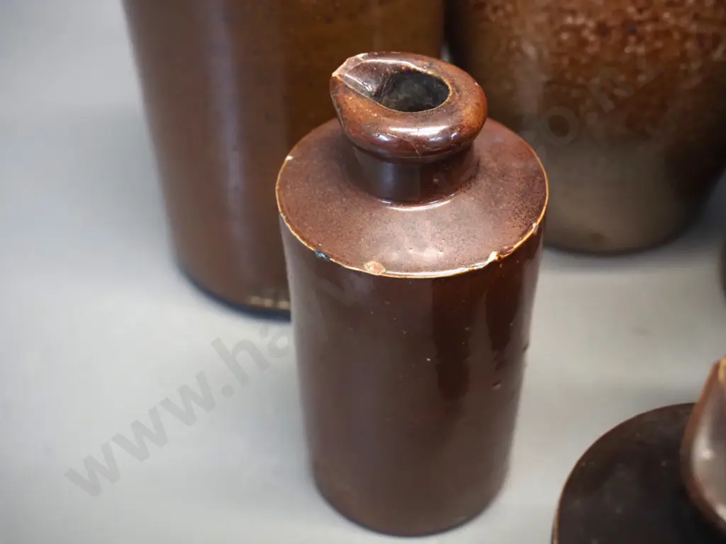 assorted salt-glazed pottery ink bottles - Meek's, Stephens, Doulton Lambeth, Bourne and larger Portuguese H250 Image 1++