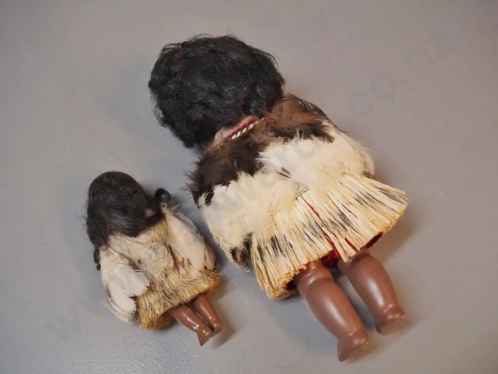 2 retro plastic souvenir dolls in Maori dress - larger is H-320 Image 1++