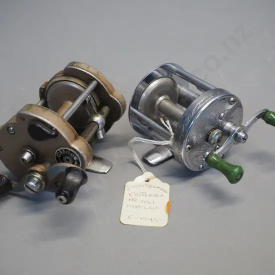 2 vintage metal fly fishing reels - Shakespeare Criterion, USA and JW Young & Sons Gildex, London - Diameter 60