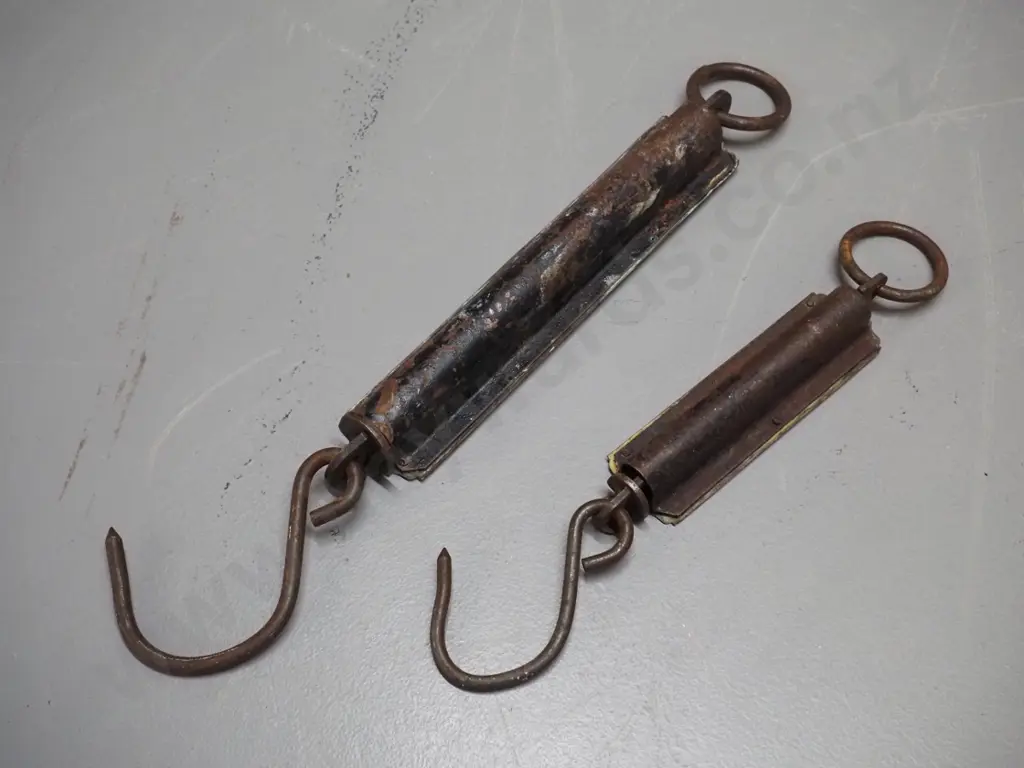 2 vintage brass faced Salter spring scales - larger marked 100 lb. H-380 smaller 50 lb. Image 1++
