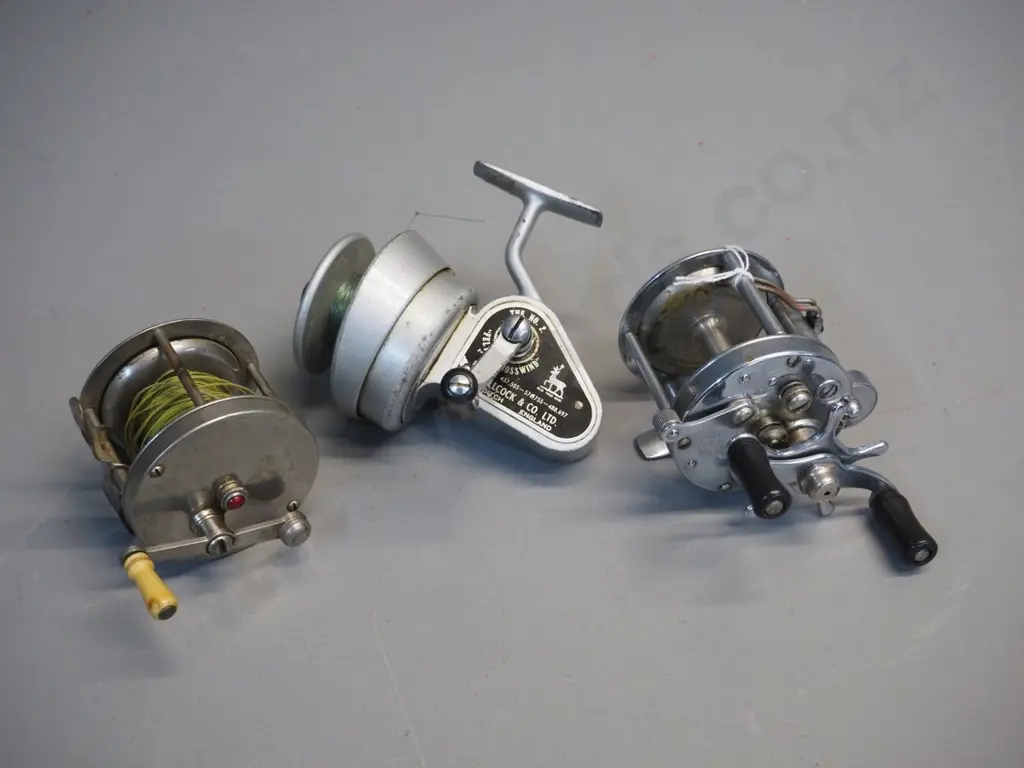 3 metal fishing reels - Allcock Felton Cross-wind, Sentrie Portage, Pflueger Rocket, made in USA Image 1++