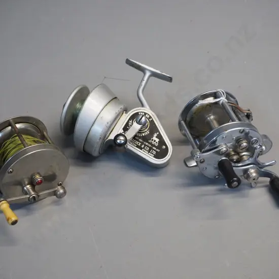 3 metal fishing reels - Allcock Felton Cross-wind, Sentrie Portage, Pflueger Rocket, made in USA