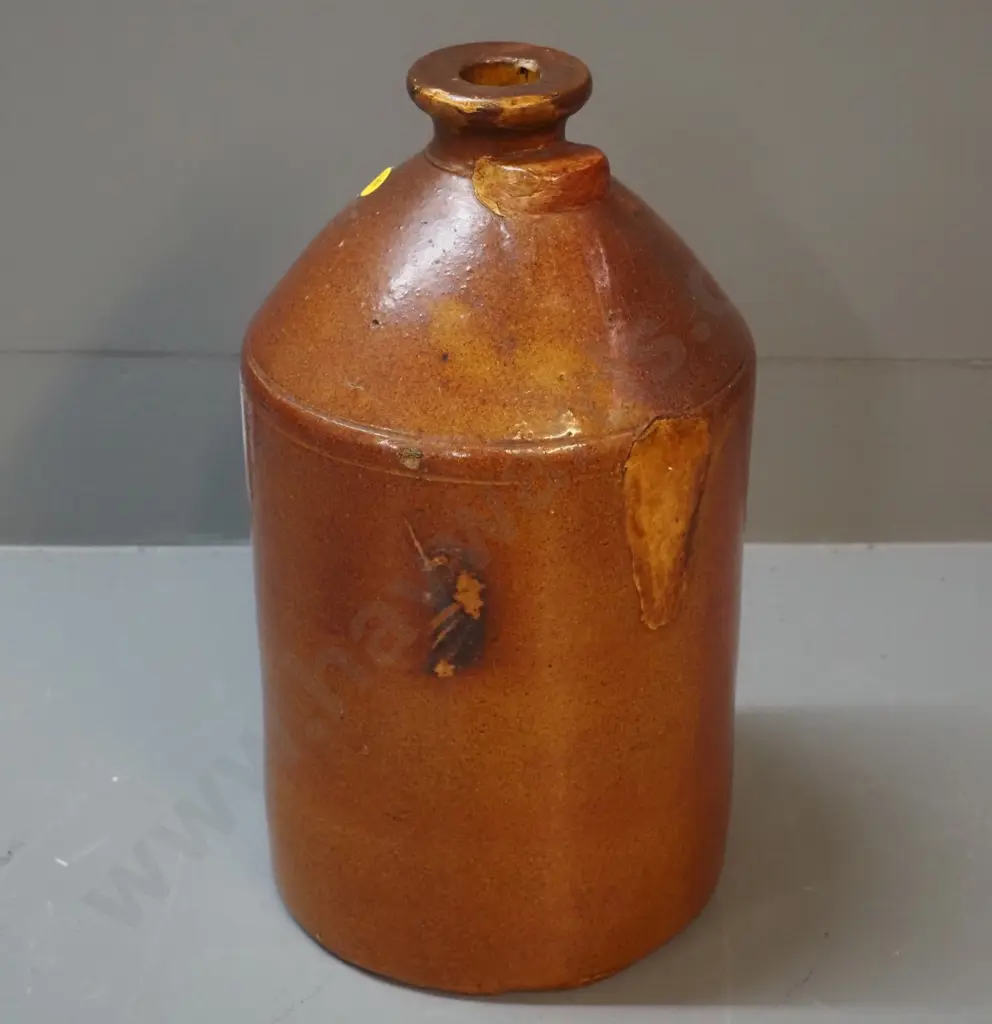 Luke Adams Sydenham pottery narrow-mouth handled stoneware crock - repairs where handle removed H-320 D-180 Image 1++