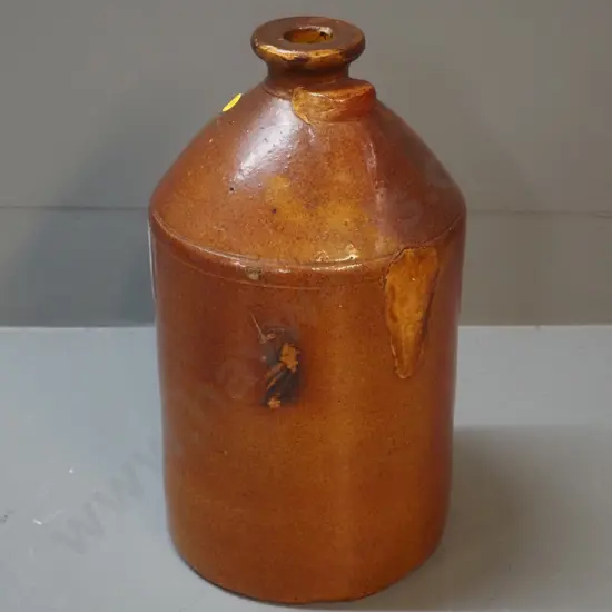Luke Adams Sydenham pottery narrow-mouth handled stoneware crock - repairs where handle removed H-320 D-180