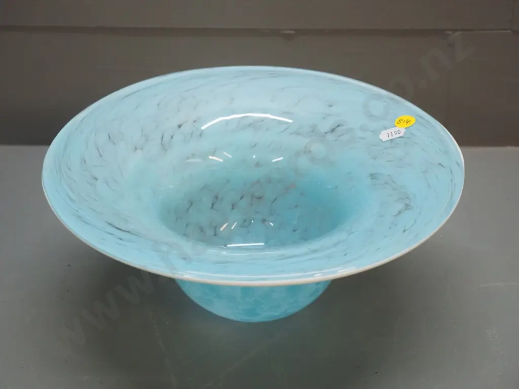 art glass hat / bowl - blue with pink flower H-110 D-265 Image 1++