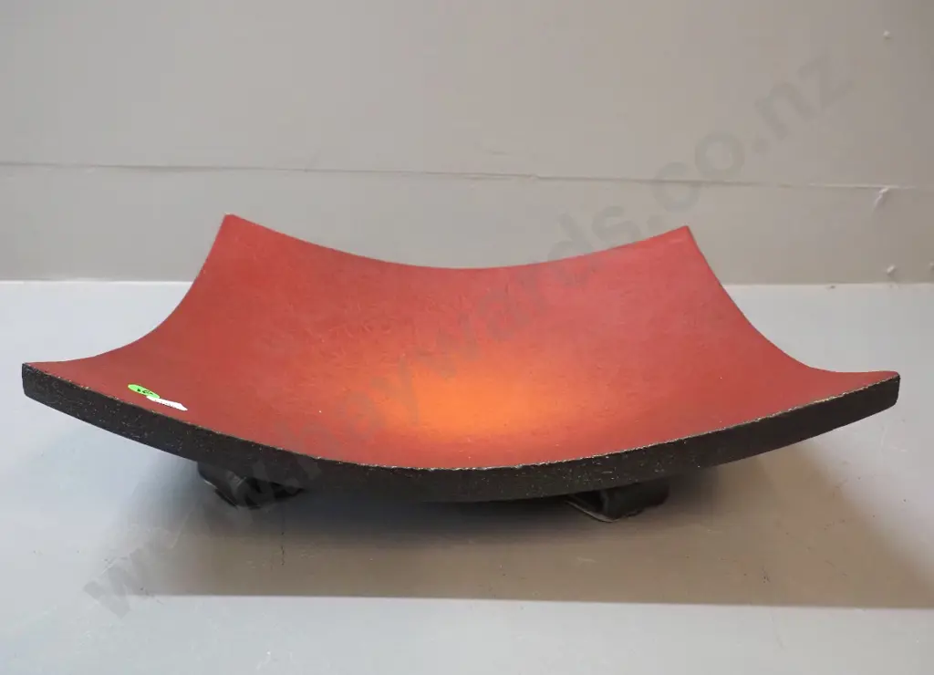 Danny Moorwood studio pottery copper square 4-footed dish - impressed pattern dark orange/red and black below 340 x 340 Image 1++
