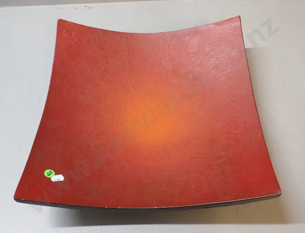 Danny Moorwood studio pottery copper square 4-footed dish - impressed pattern dark orange/red and black below 340 x 340 Image 1++